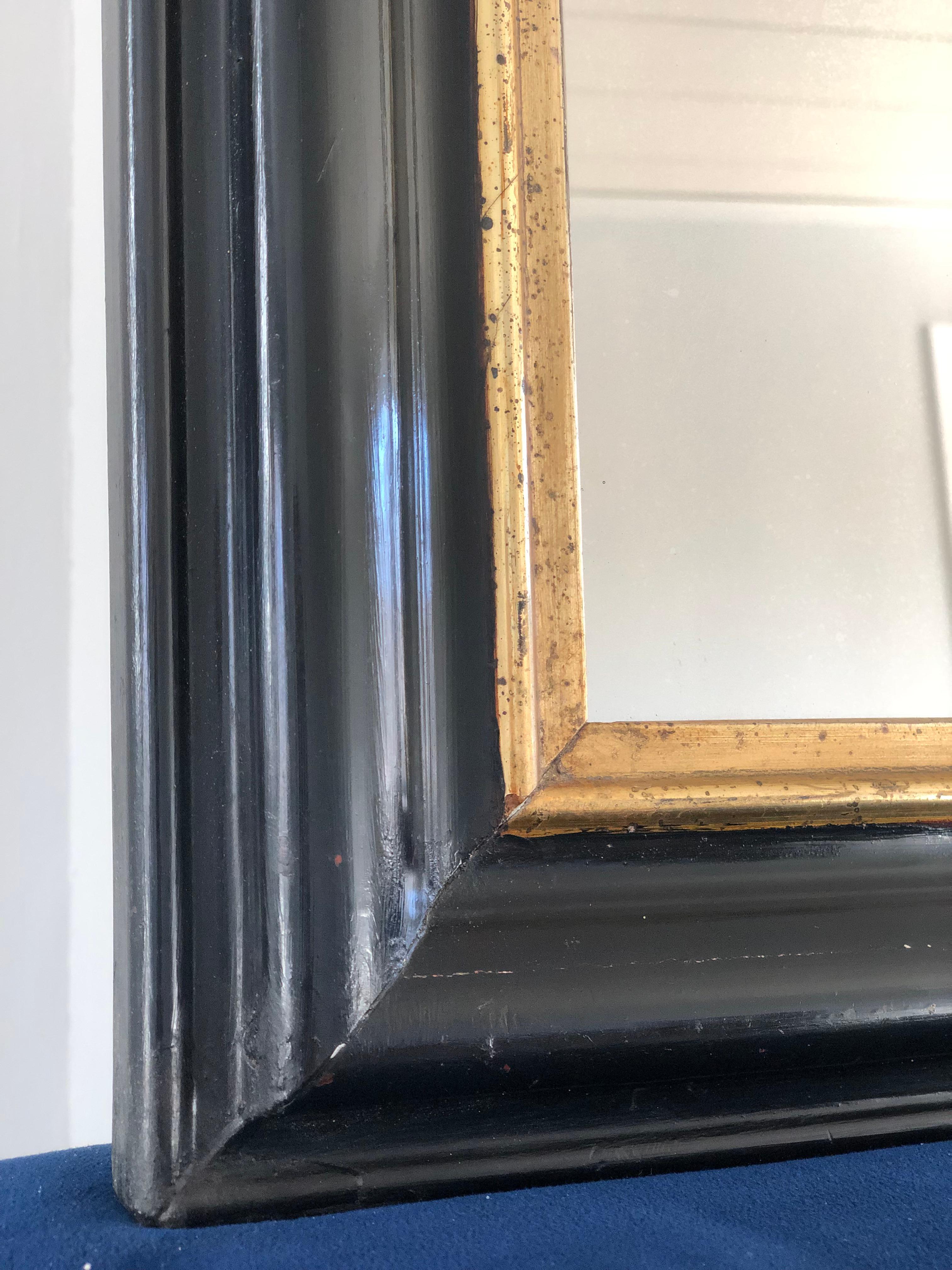 French High Quality Antique Louis Philippe Mirror In Black and Gold France Late 19th Ce For Sale
