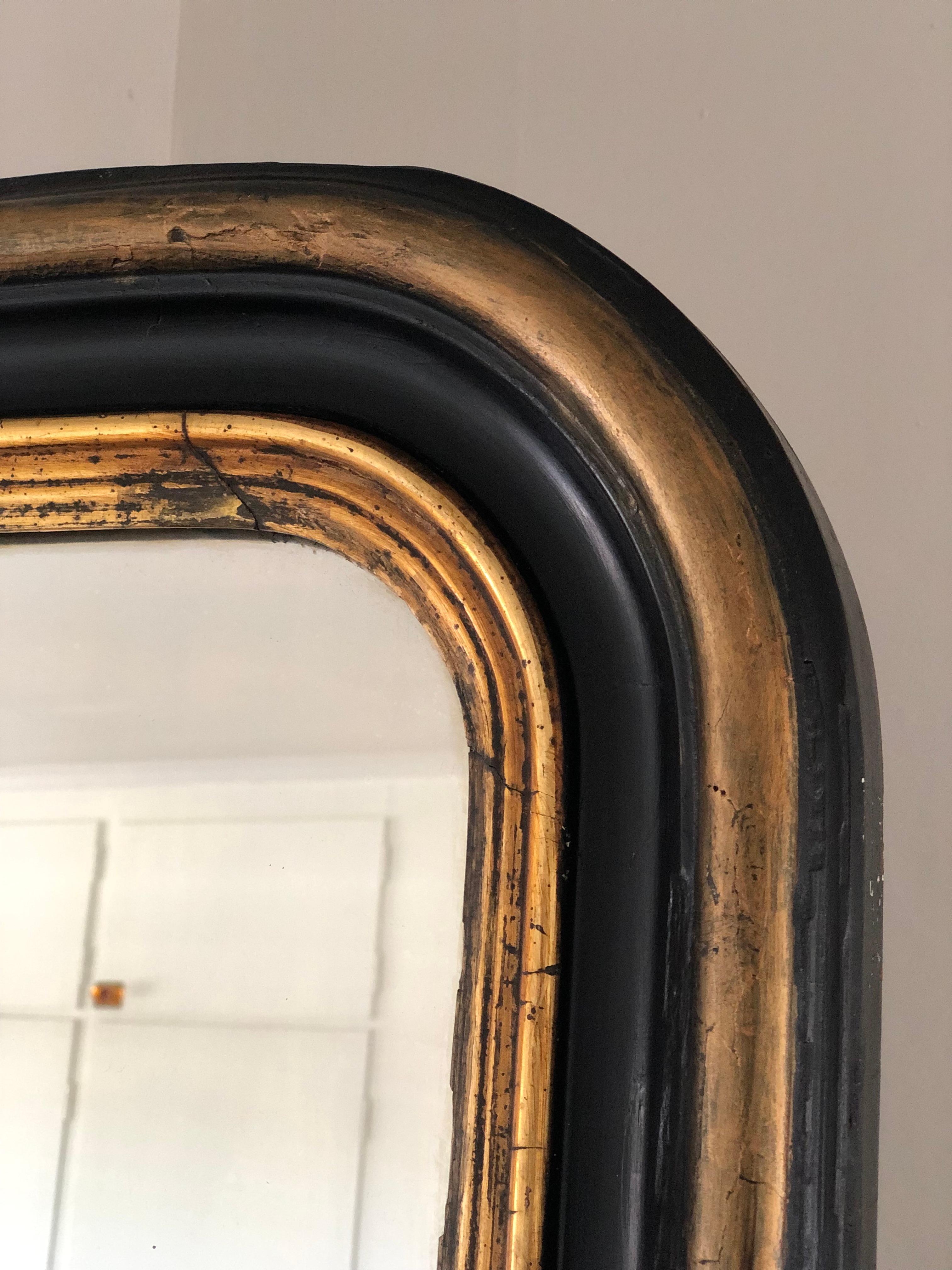 French High Quality Antique Louis Philippe Mirror in Black and Gold France Late 19th Ce For Sale