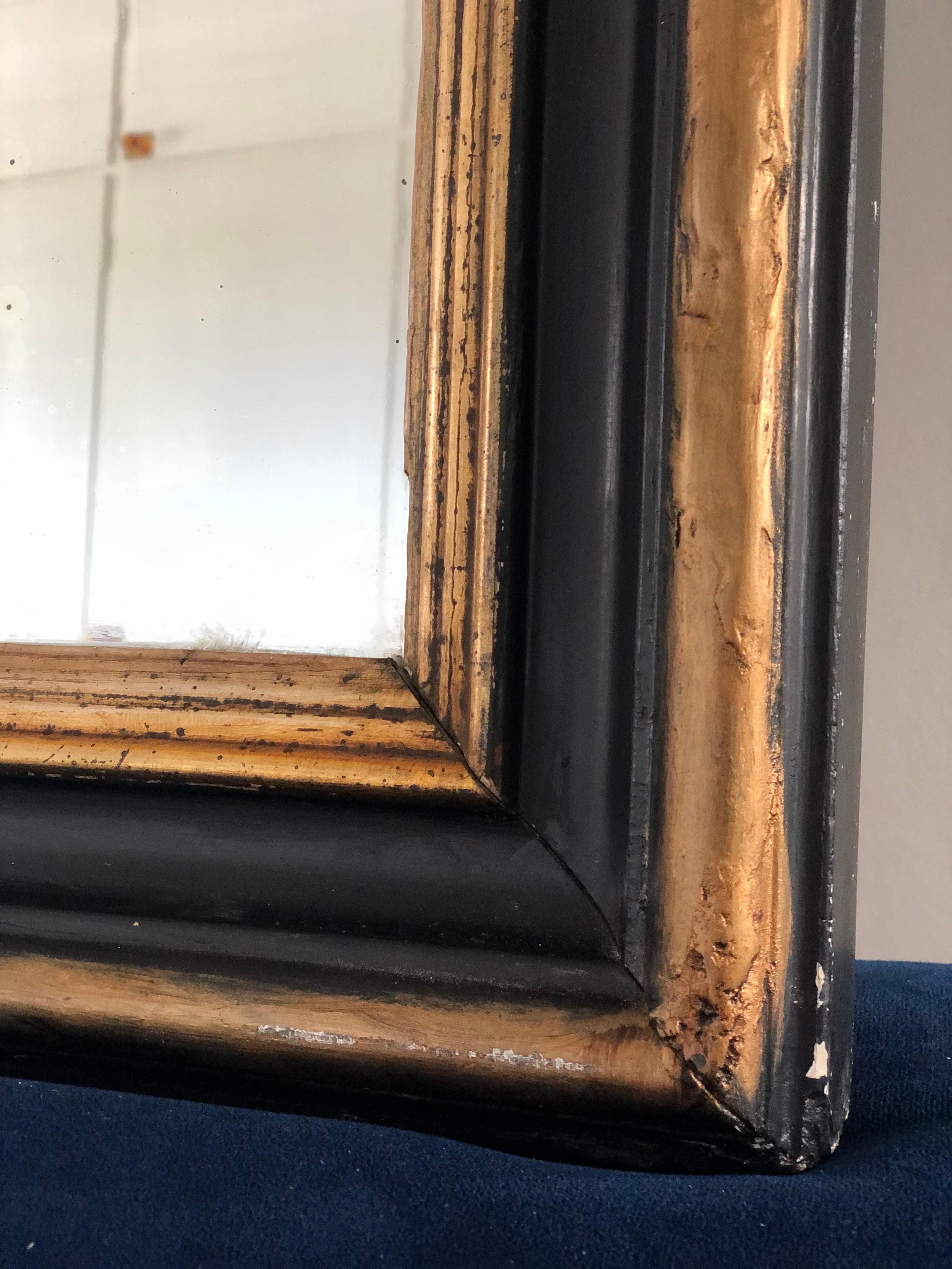 19th Century High Quality Antique Louis Philippe Mirror in Black and Gold France Late 19th Ce For Sale