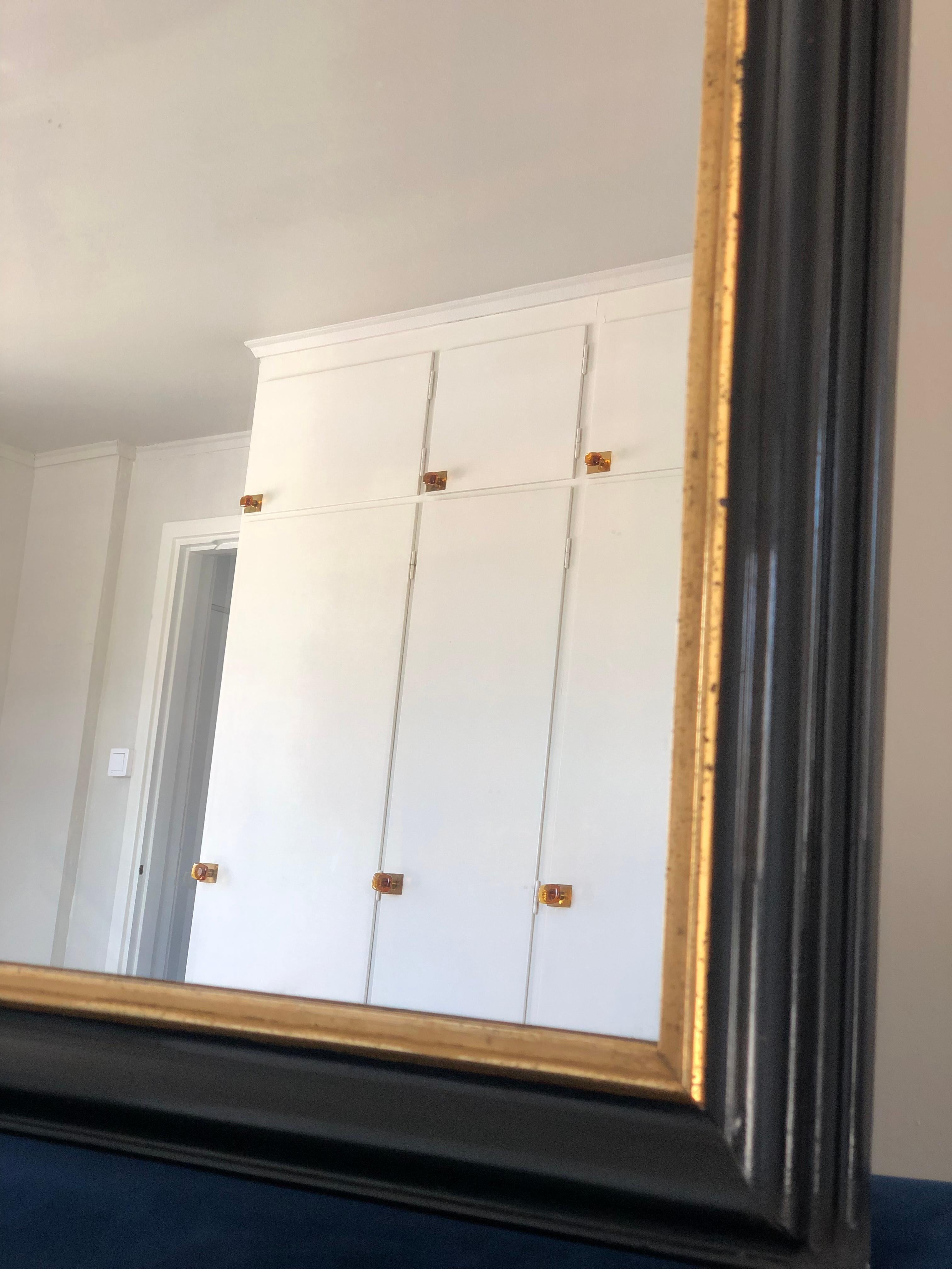 19th Century High Quality Antique Louis Philippe Mirror In Black and Gold France Late 19th Ce