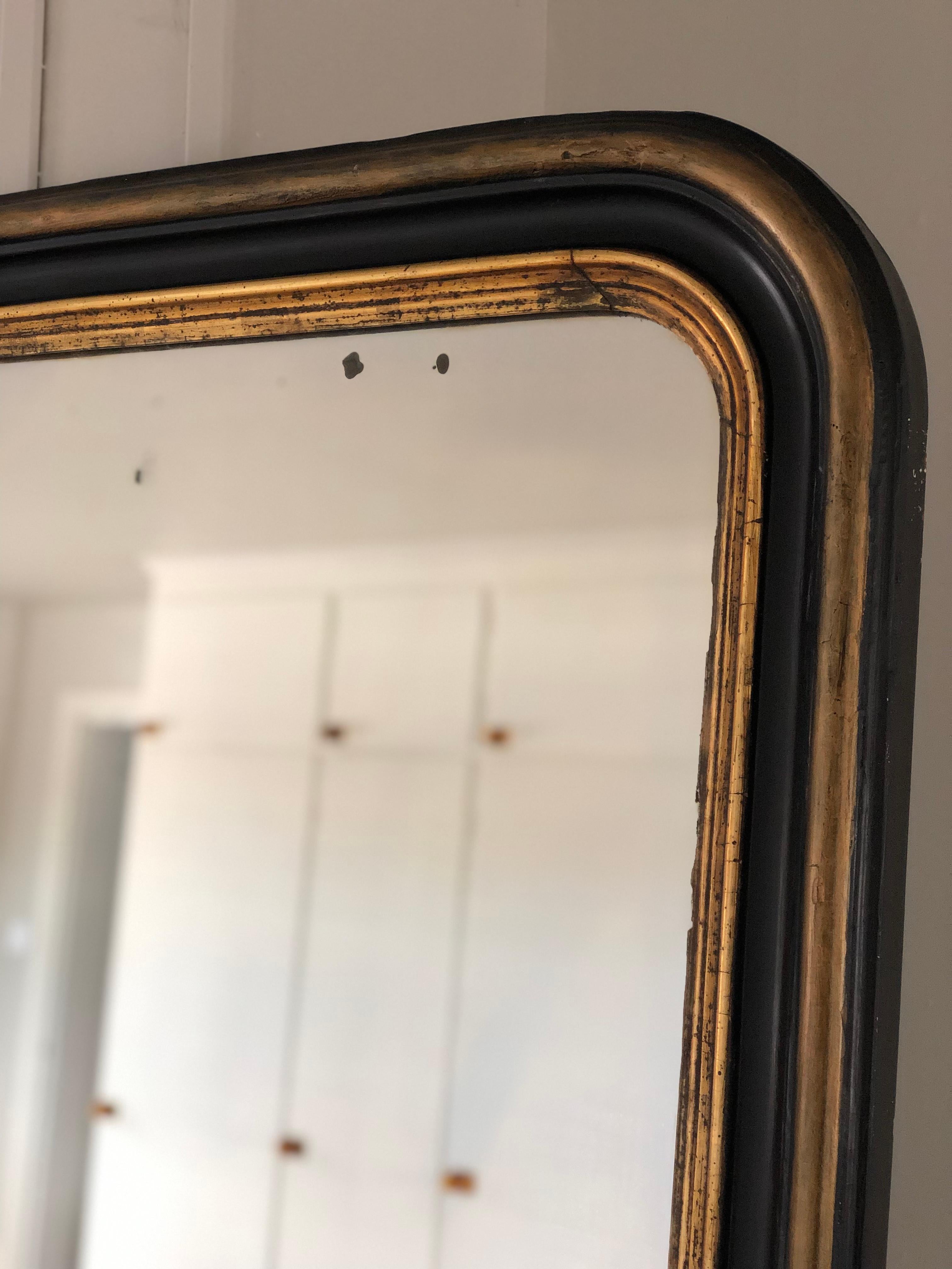 XIXe siècle Antique Mirror Louis Philippe de haute qualité en noir et or France Fin 19ème Ce en vente
