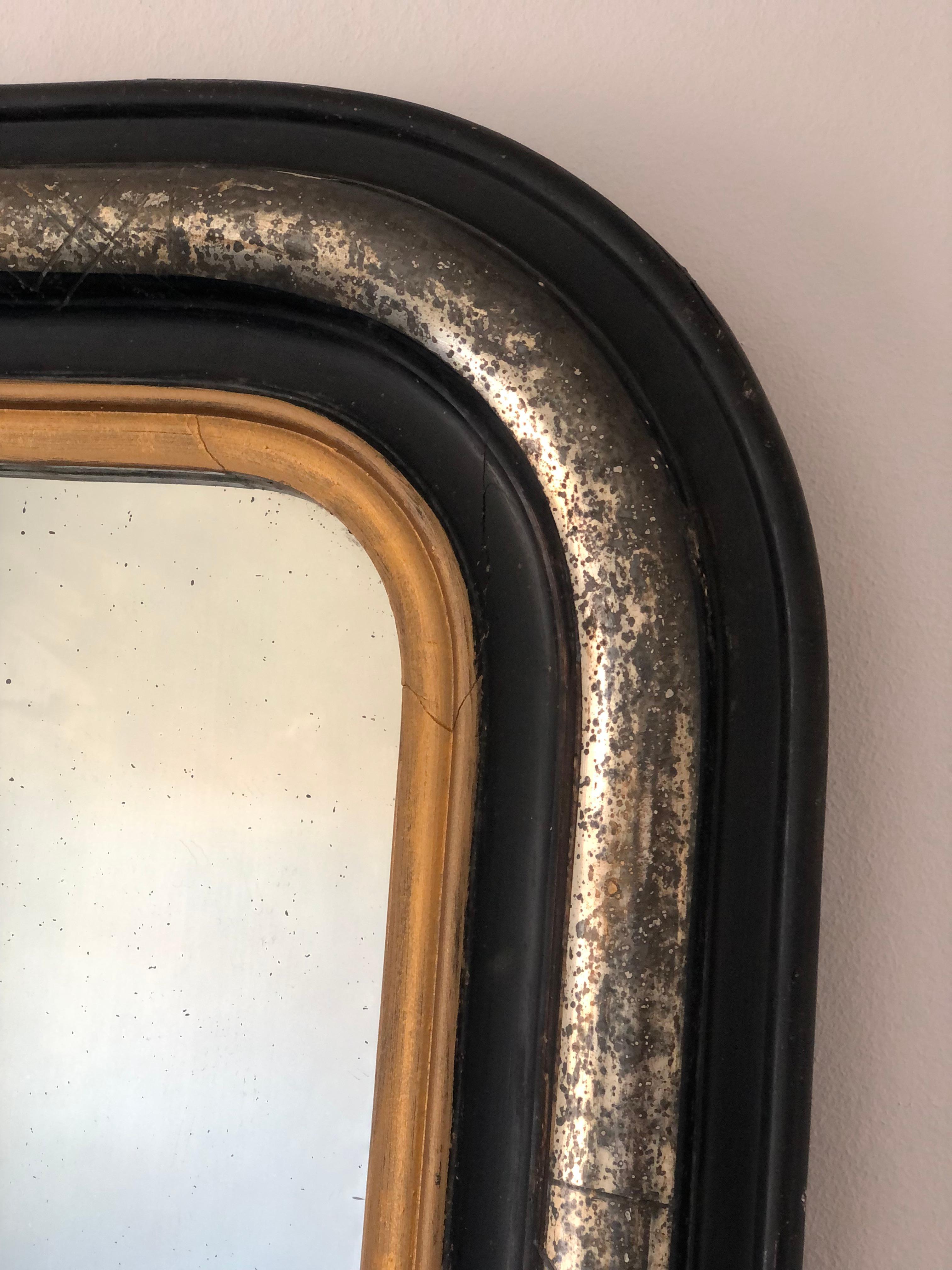 Espejo Antiguo Louis Philippe de Alta Calidad en Negro, Plata y Oro Francia Tardía en Bueno estado para la venta en Sakskøbing, DK