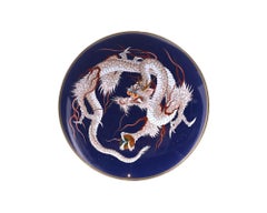High Quality Antique Meiji Japanese Cloisonne Enamel Dragon Charger Plate
