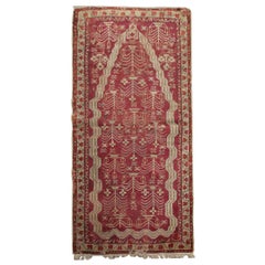 High-Quality Antique Turkish Living Room Rug, Red Wool Tribal Design Carpet Rug