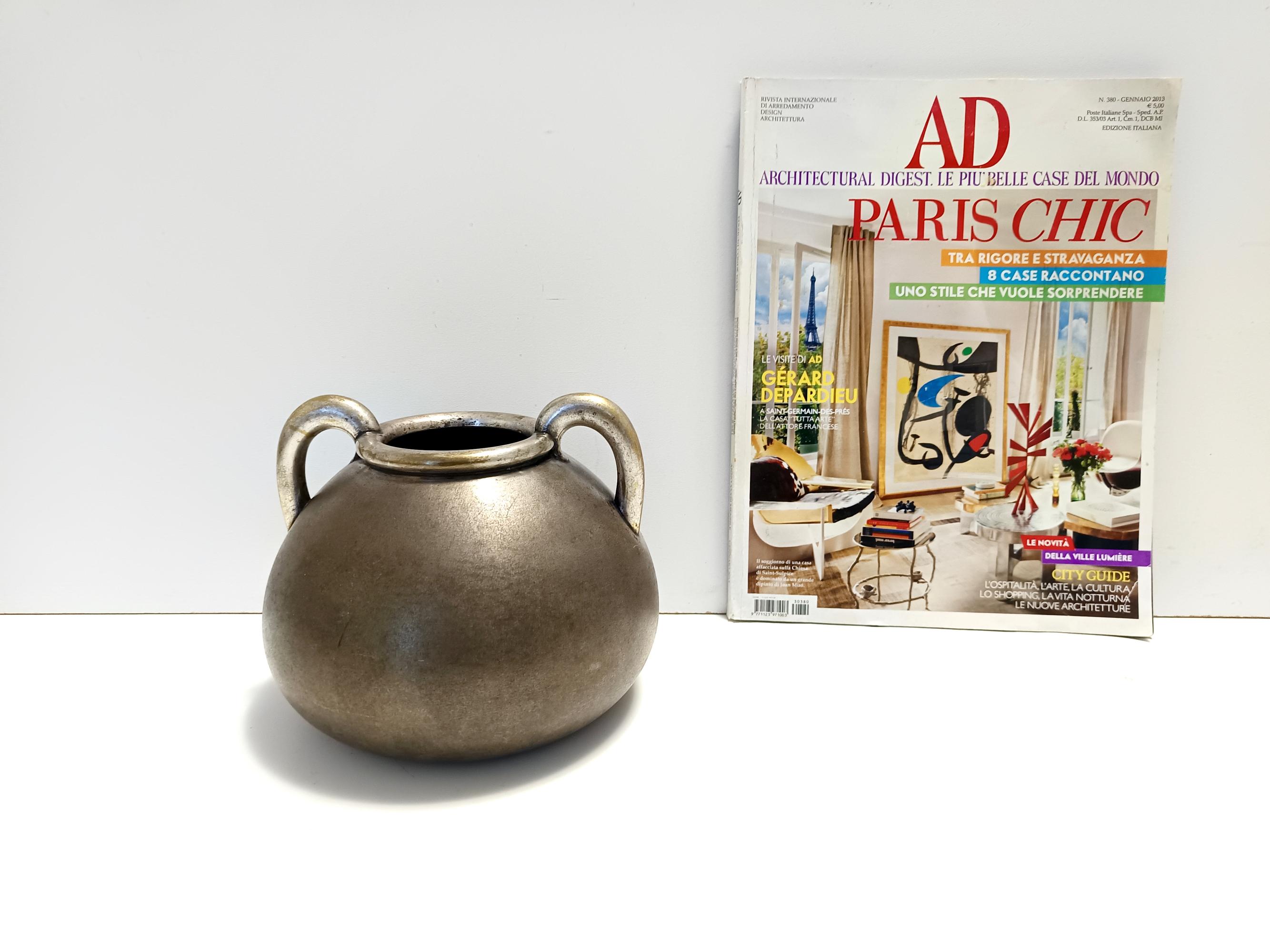 Art Déco Vaso in ottone argentato brunito Art Deco di alta qualità, Italia in vendita