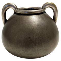 High-Quality Art Deco Burnished Silvered Brass Vase, Italy