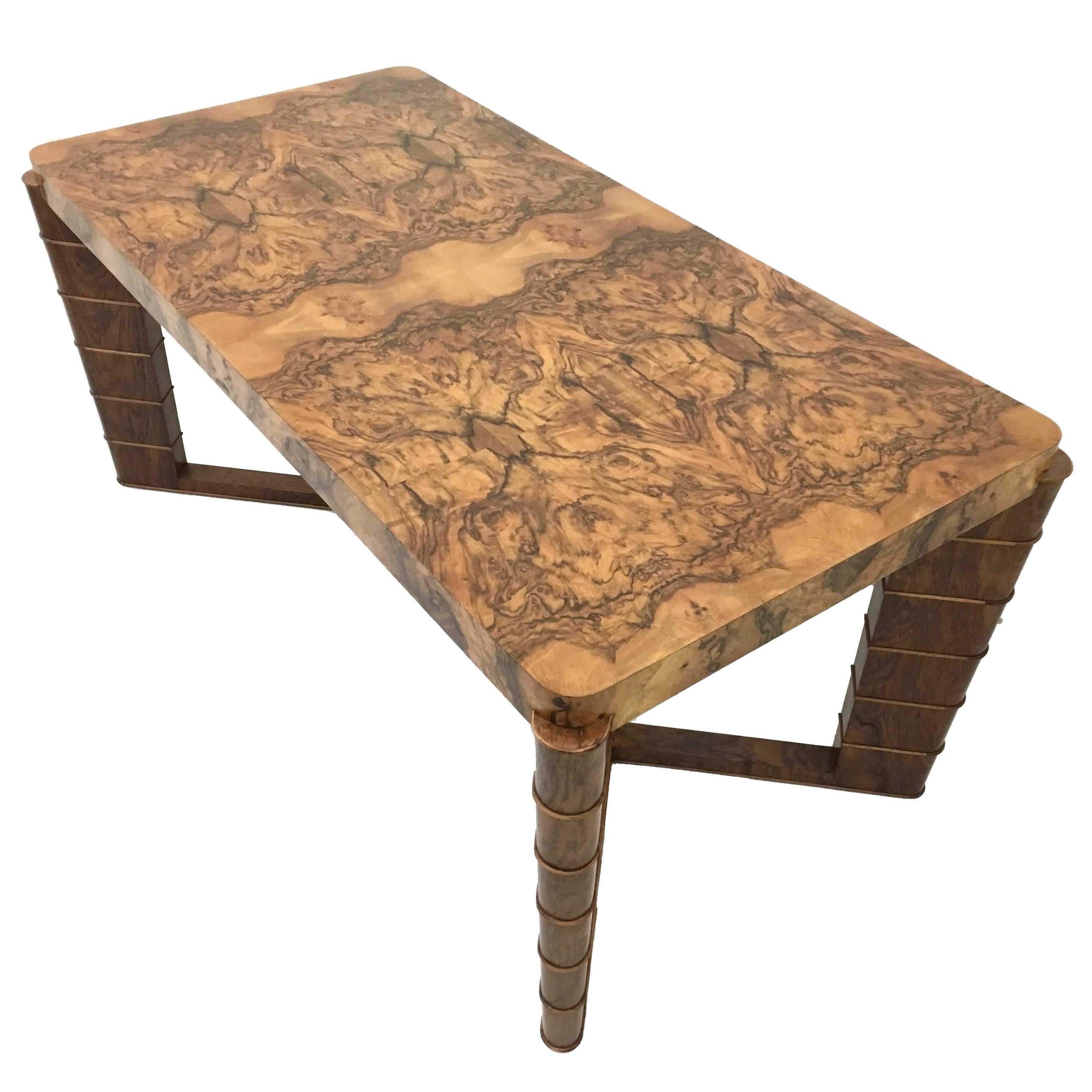Italian High-Quality Art Deco Rectangular Walnut and Root Dining Table, Italy