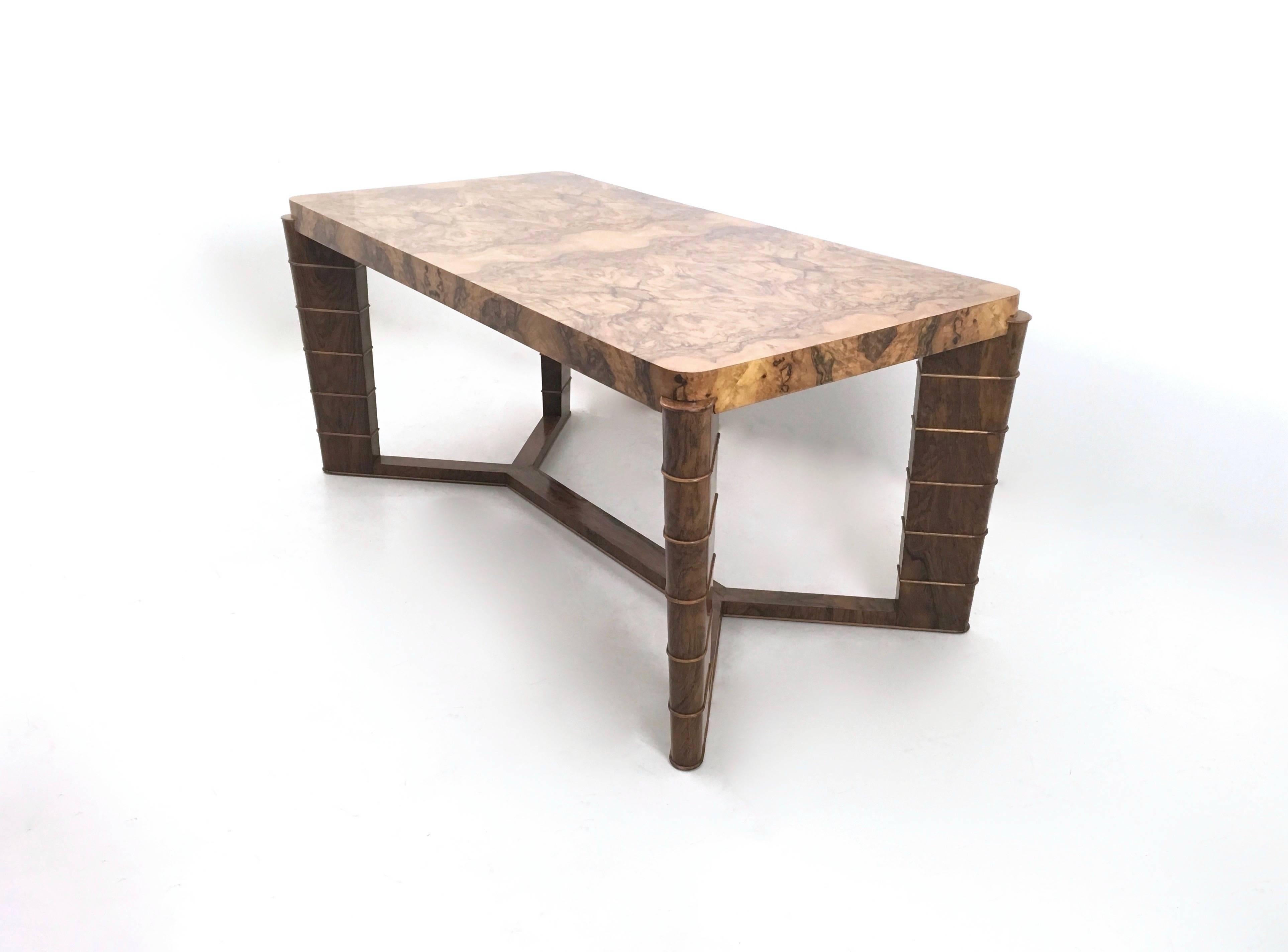 High-Quality Art Deco Rectangular Walnut and Root Dining Table, Italy In Excellent Condition In Bresso, Lombardy