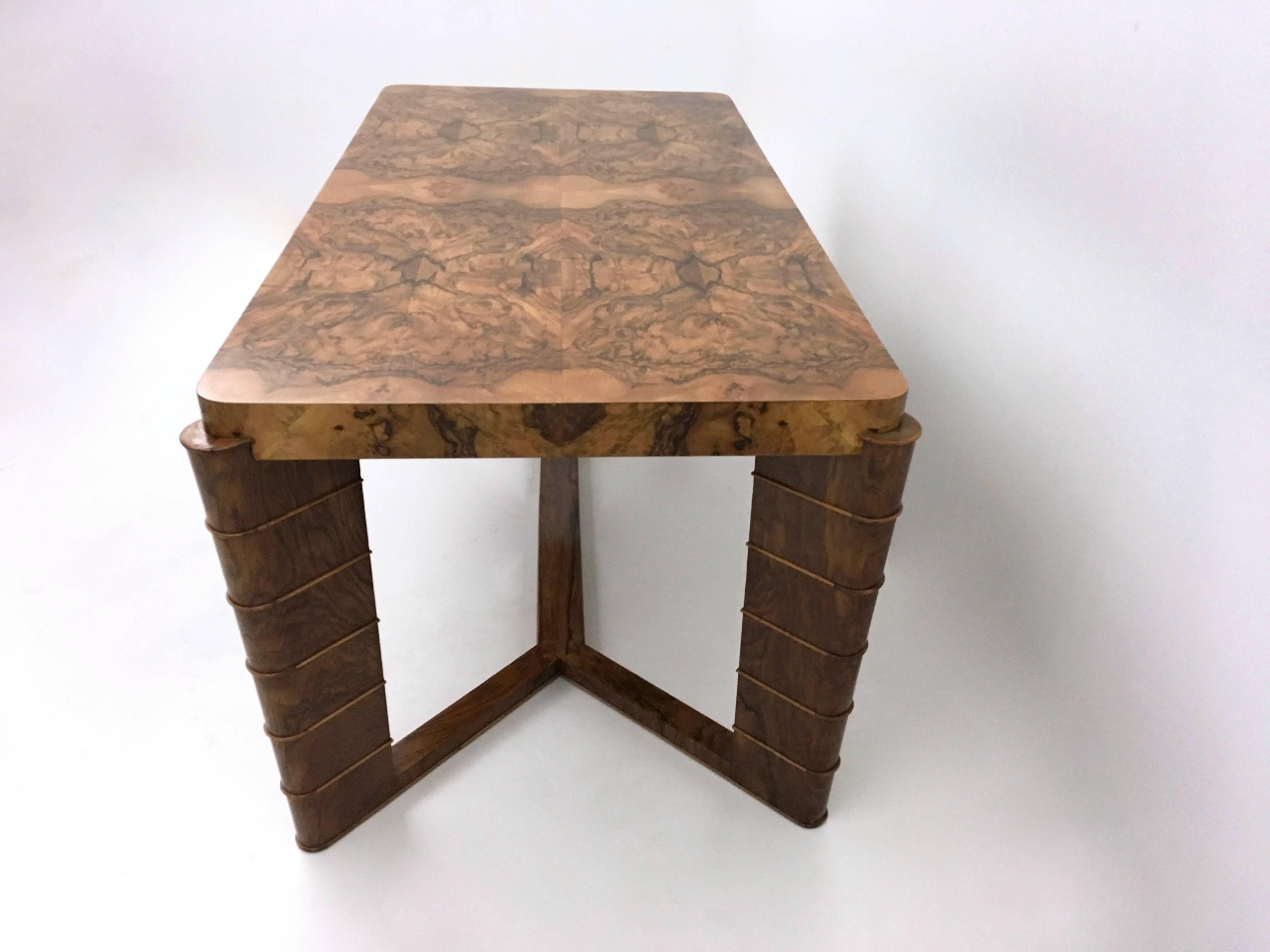 High-Quality Art Deco Rectangular Walnut and Root Dining Table, Italy 1