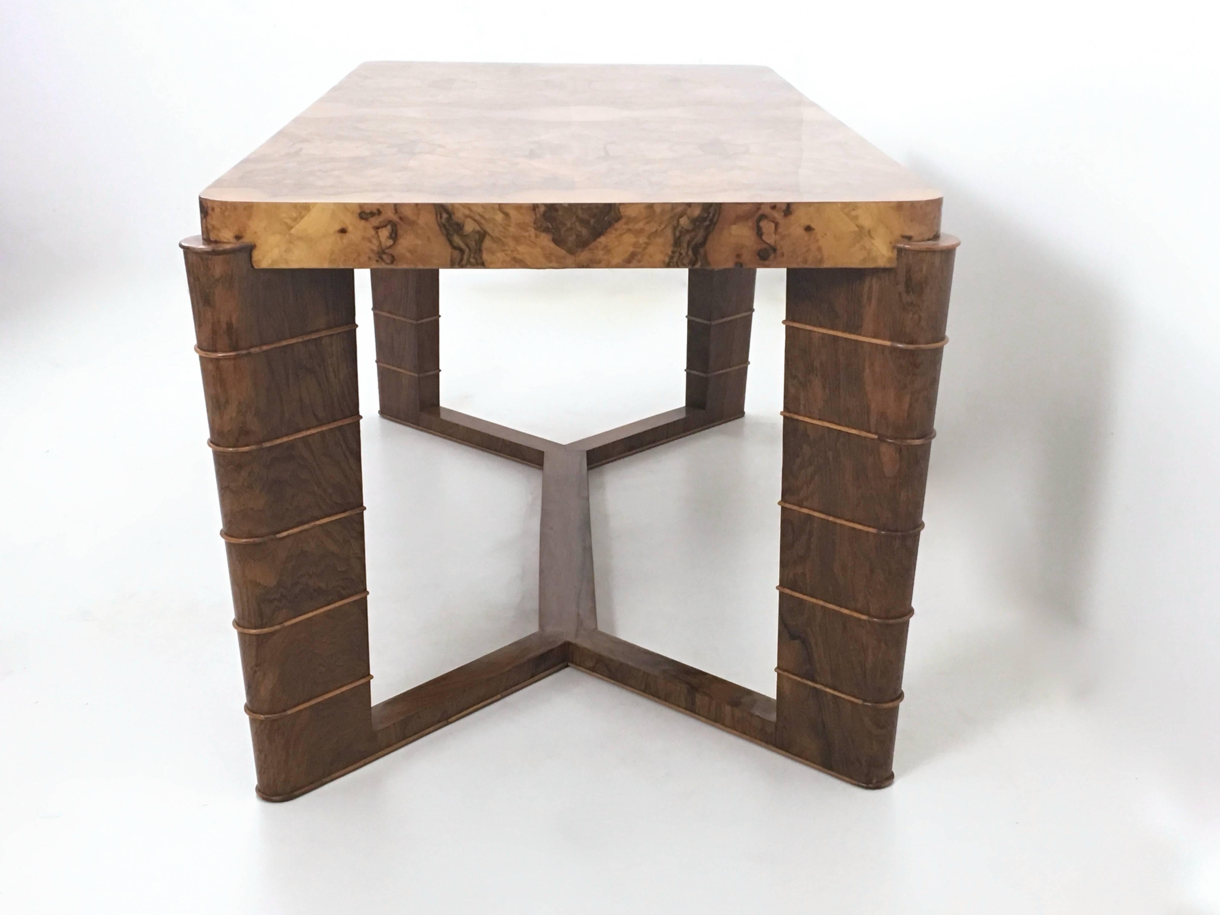 High-Quality Art Deco Rectangular Walnut and Root Dining Table, Italy 2