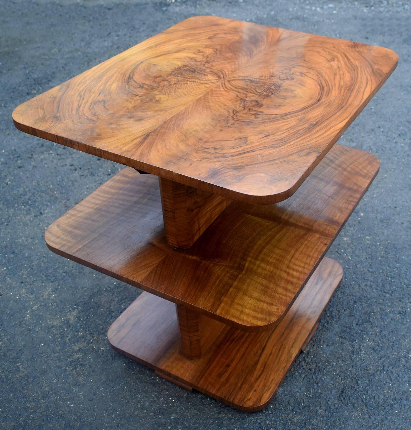 High Quality Art Deco Walnut Three-Tier Book Table In Good Condition In Devon, England