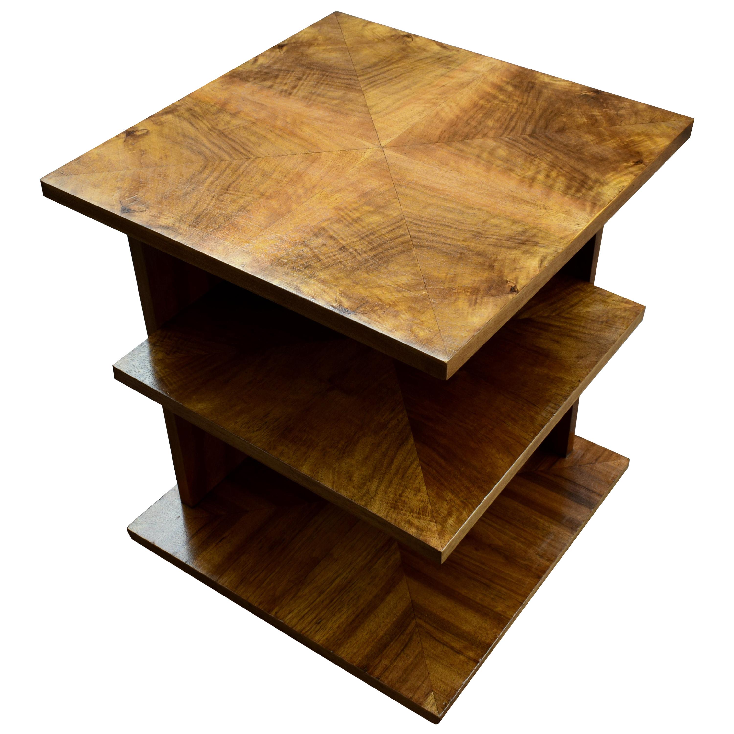 High Quality Art Deco Walnut Three-Tier Book Table