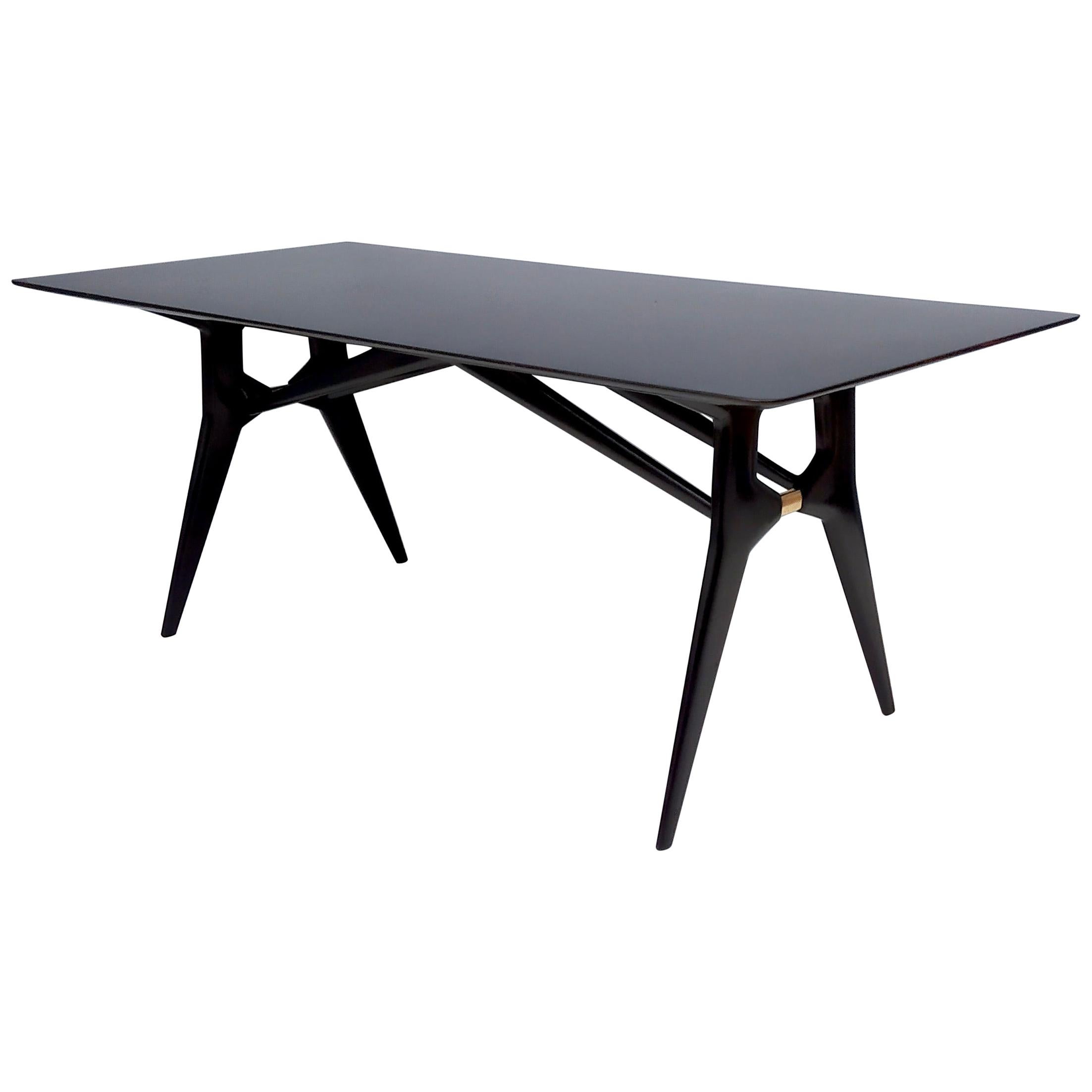 High-Quality Rectangular Black Ebonized Wood Dining Table, Italy