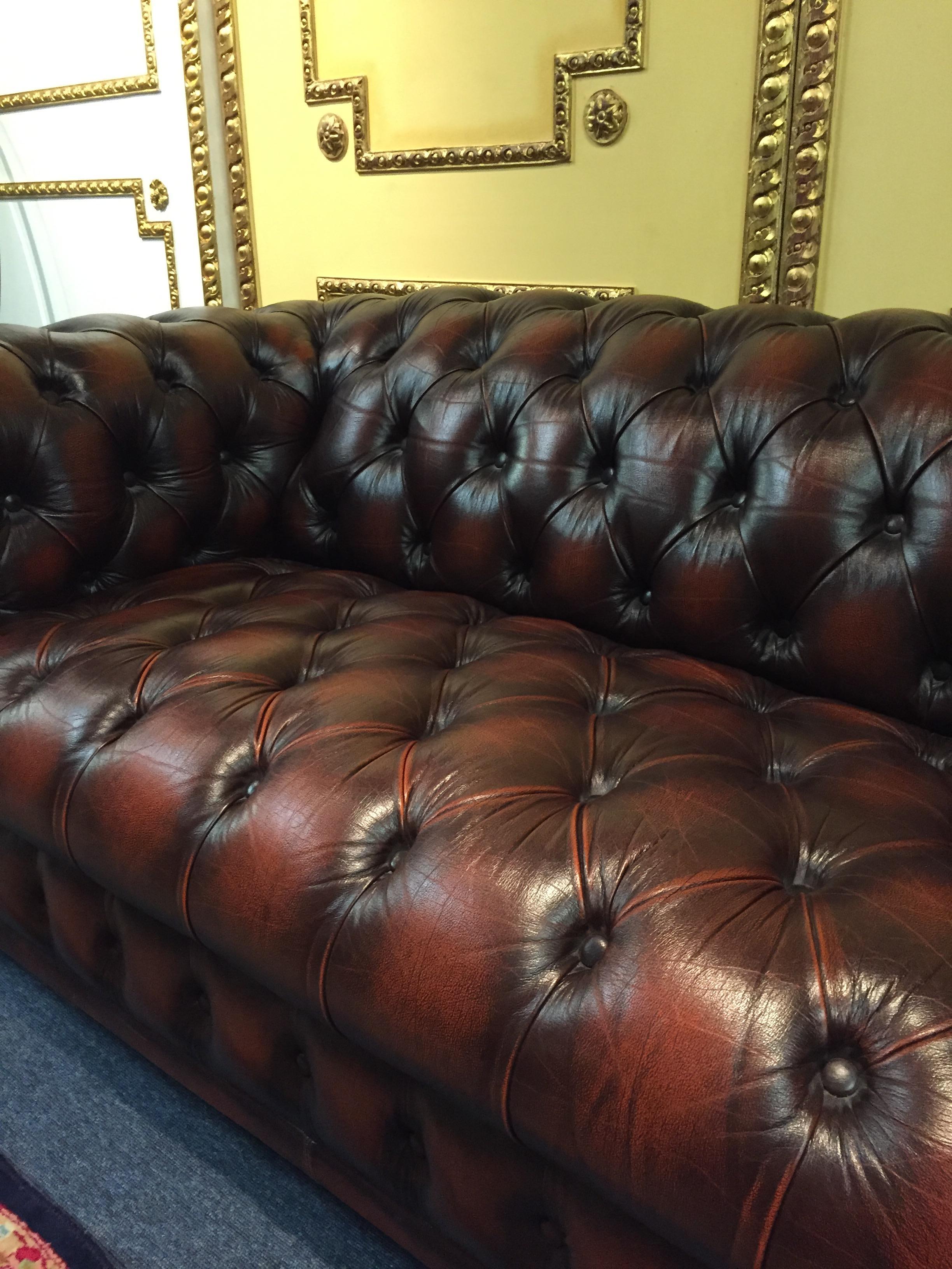 Leather High Quality Chesterfield Two-Seat Sofa Made in England