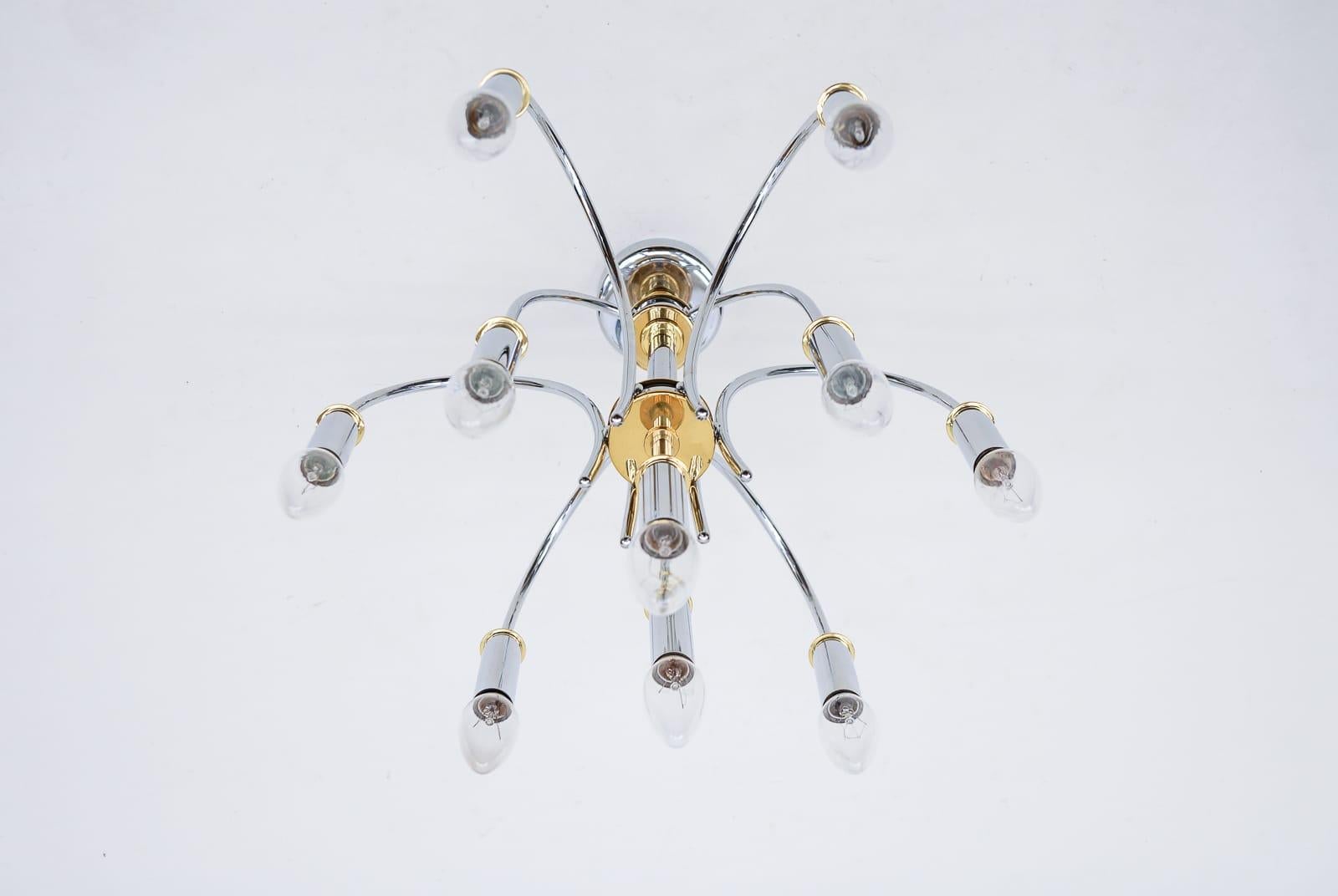 Mid-Century Modern High Quality Chrome & Brass Ceiling Lamp by Schröder & Co., 1960s Germany For Sale