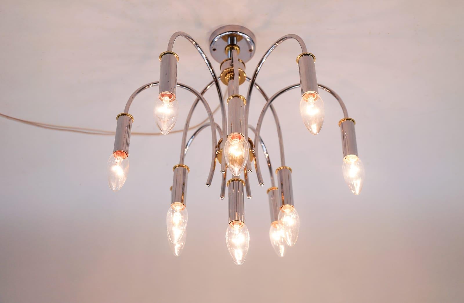 Lampada da soffitto in ottone e cromo di alta qualità di Schröder & Co., Germania anni '60 In condizioni buone in vendita a Nürnberg, Bayern