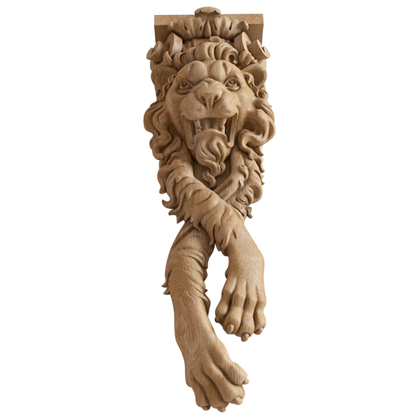 High Quality Corbel "Lion" from Oak. Victorian Carved Wood Bracket for Ceiling For Sale