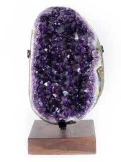 High Quality Deep Purple Amethyst Crystal Cluster on wooden stand