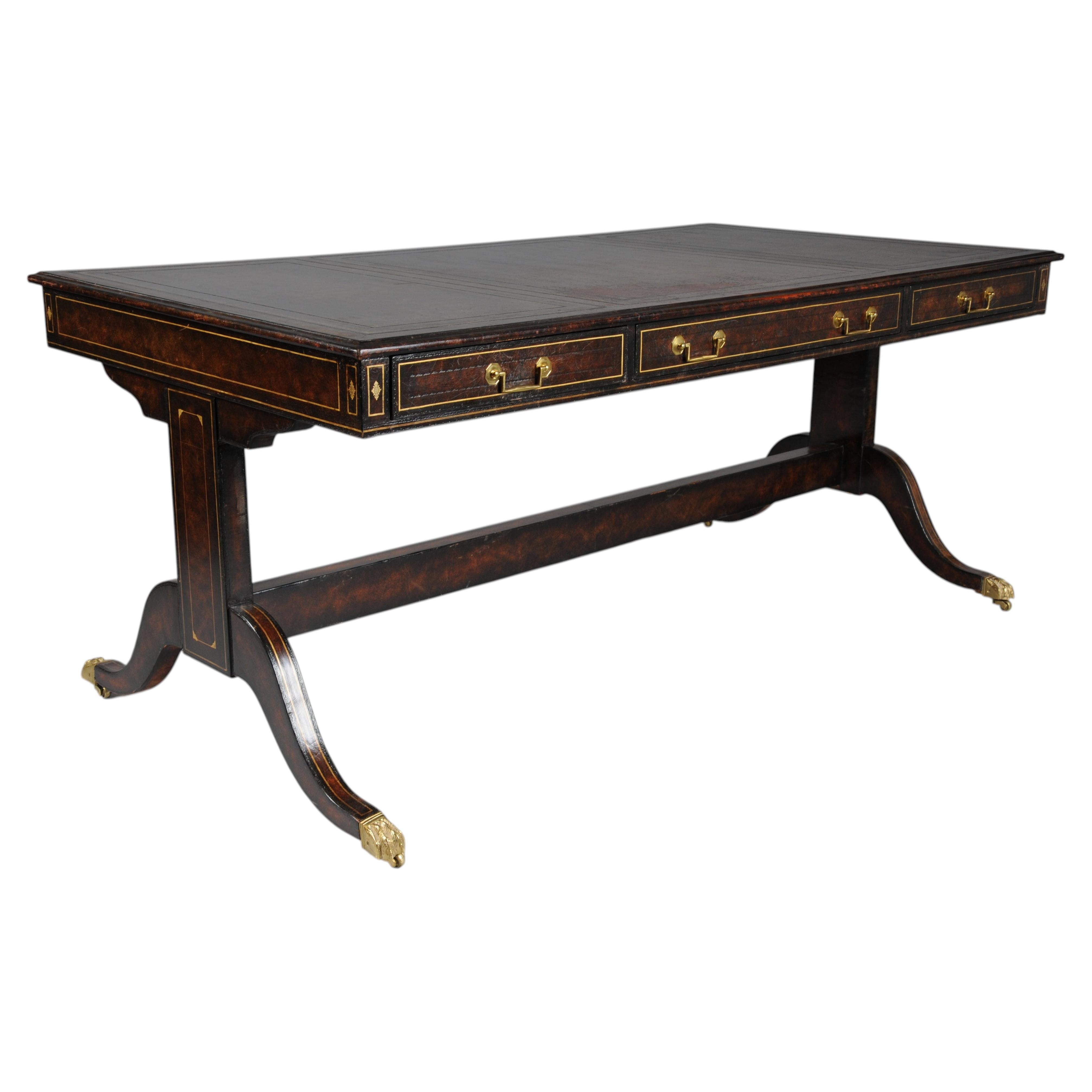 High-quality English full-leather partner desk, 20th century