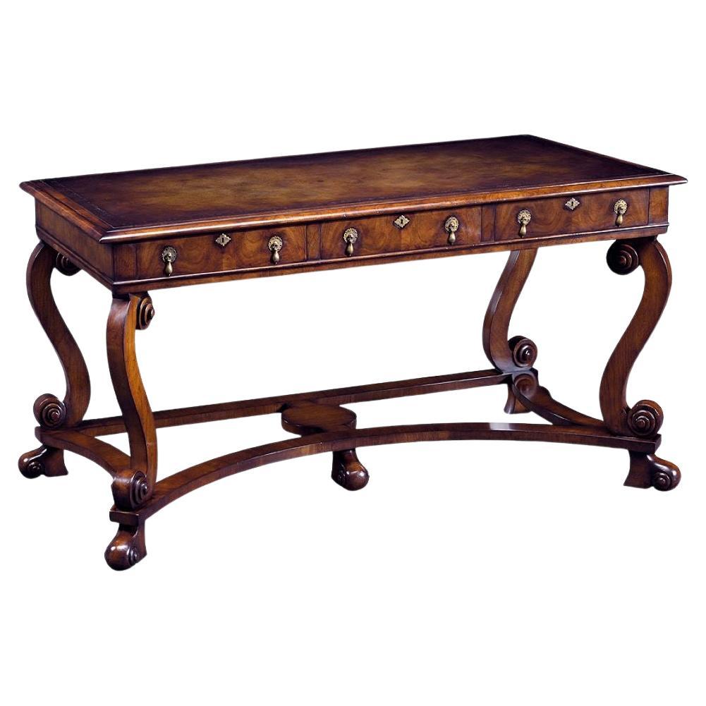 High Quality Wood & Hogan William & Mary Style Walnut Writing/Library Table For Sale