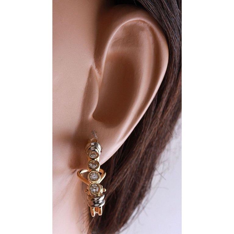 High Quality Exquisite .75 Carat Natural VS Diamond 14k Solid Two-Tone Gold Ear For Sale 2