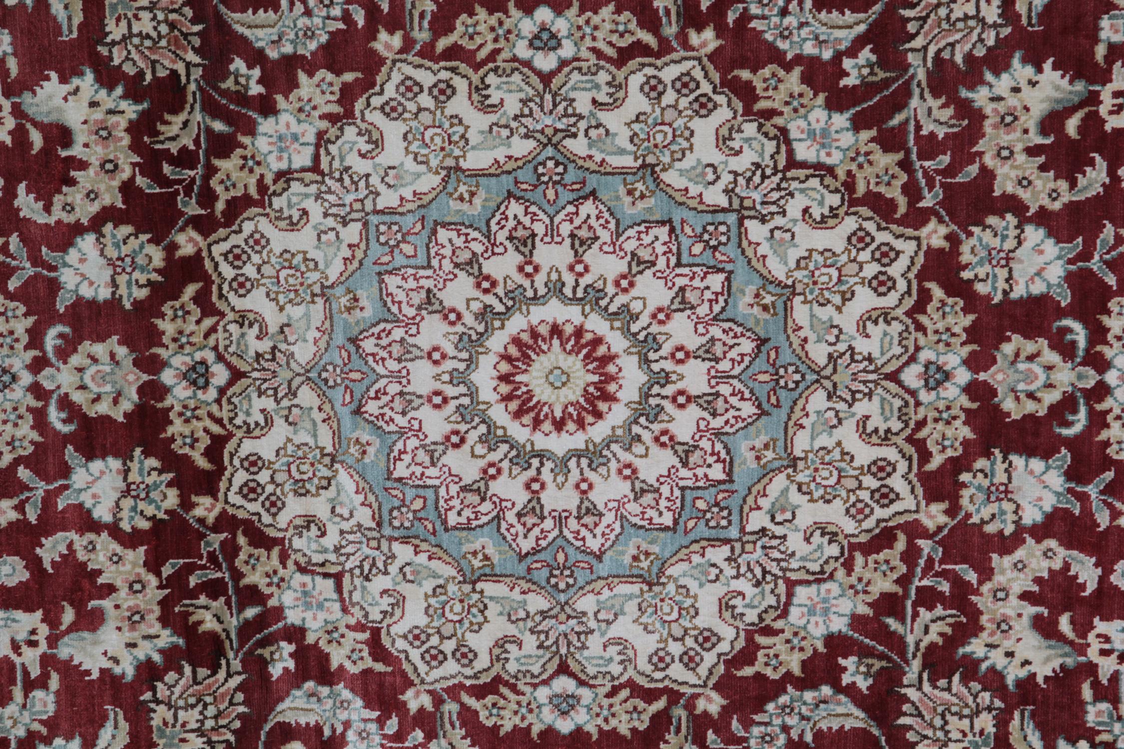 The manufacturing of these masterpieces pure silk Herekeh rugs began, early 20th century. The luxury square rugs from Herekeh are known for their artistry with the pile of silk. Those carpets and rugs are also often manufactured with high knot