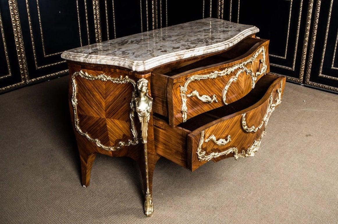 High Quality French Chest of Drawers in antique Louis Quinze Style Marble Top For Sale 8