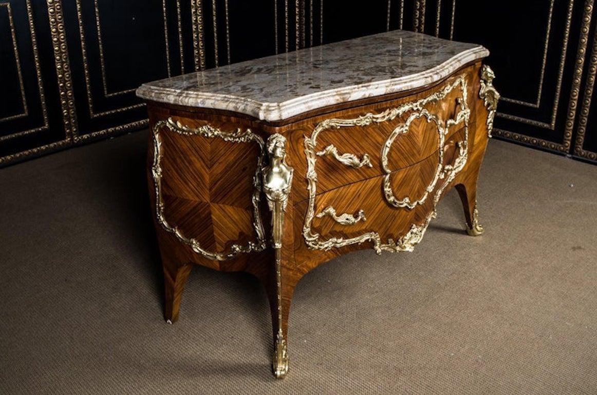 High Quality French Chest of Drawers in antique Louis Quinze Style Marble Top For Sale 12
