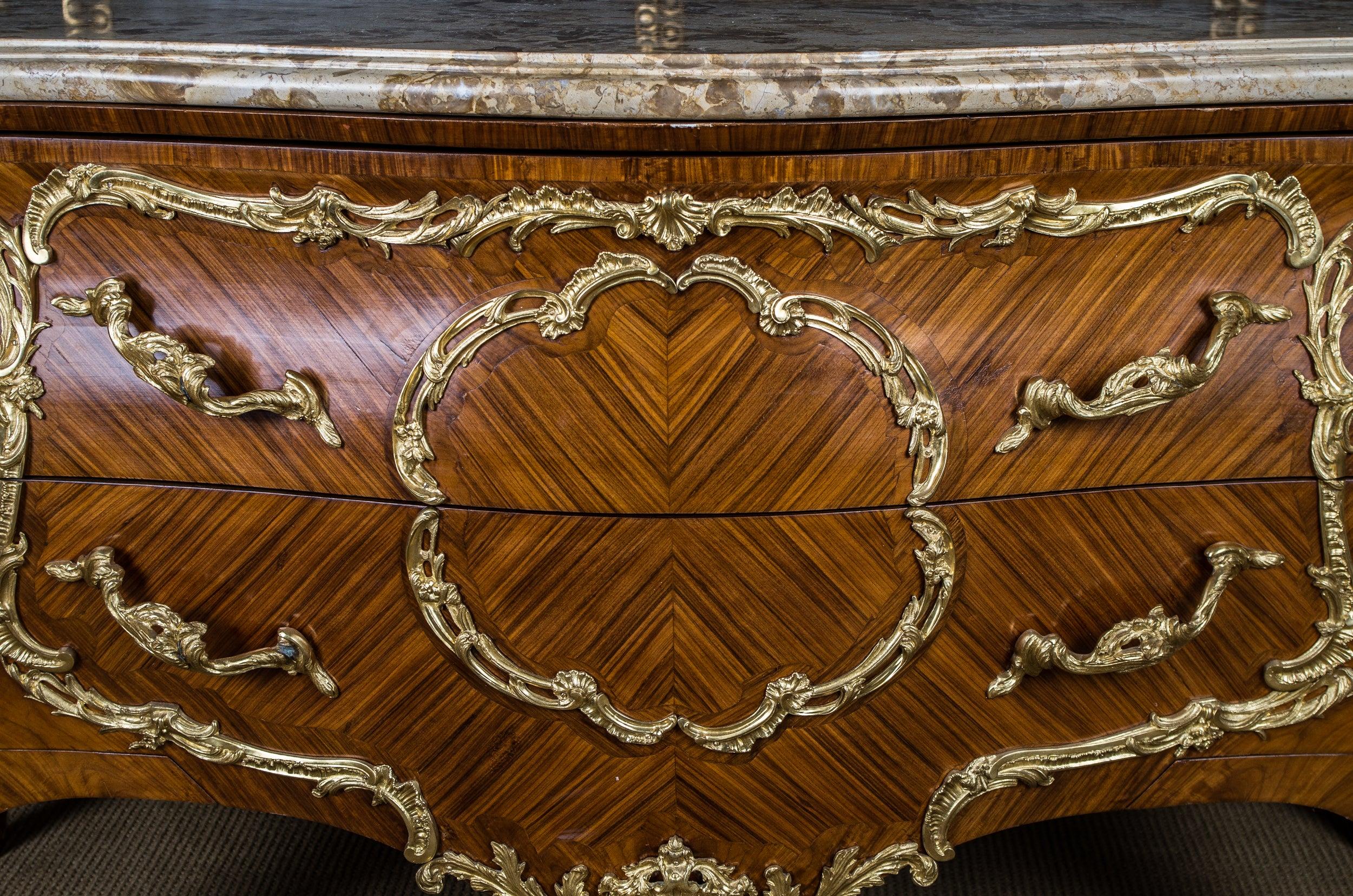 20th Century High Quality French Chest of Drawers in the Louis Quinze Style Marble Top