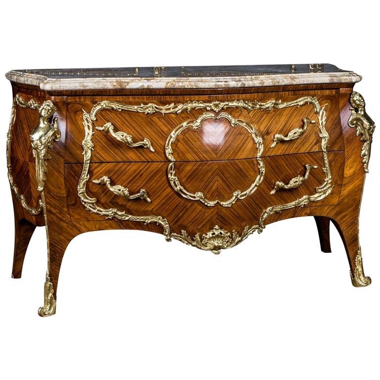 High Quality French Chest of Drawers in antique Louis Quinze Style Marble Top For Sale