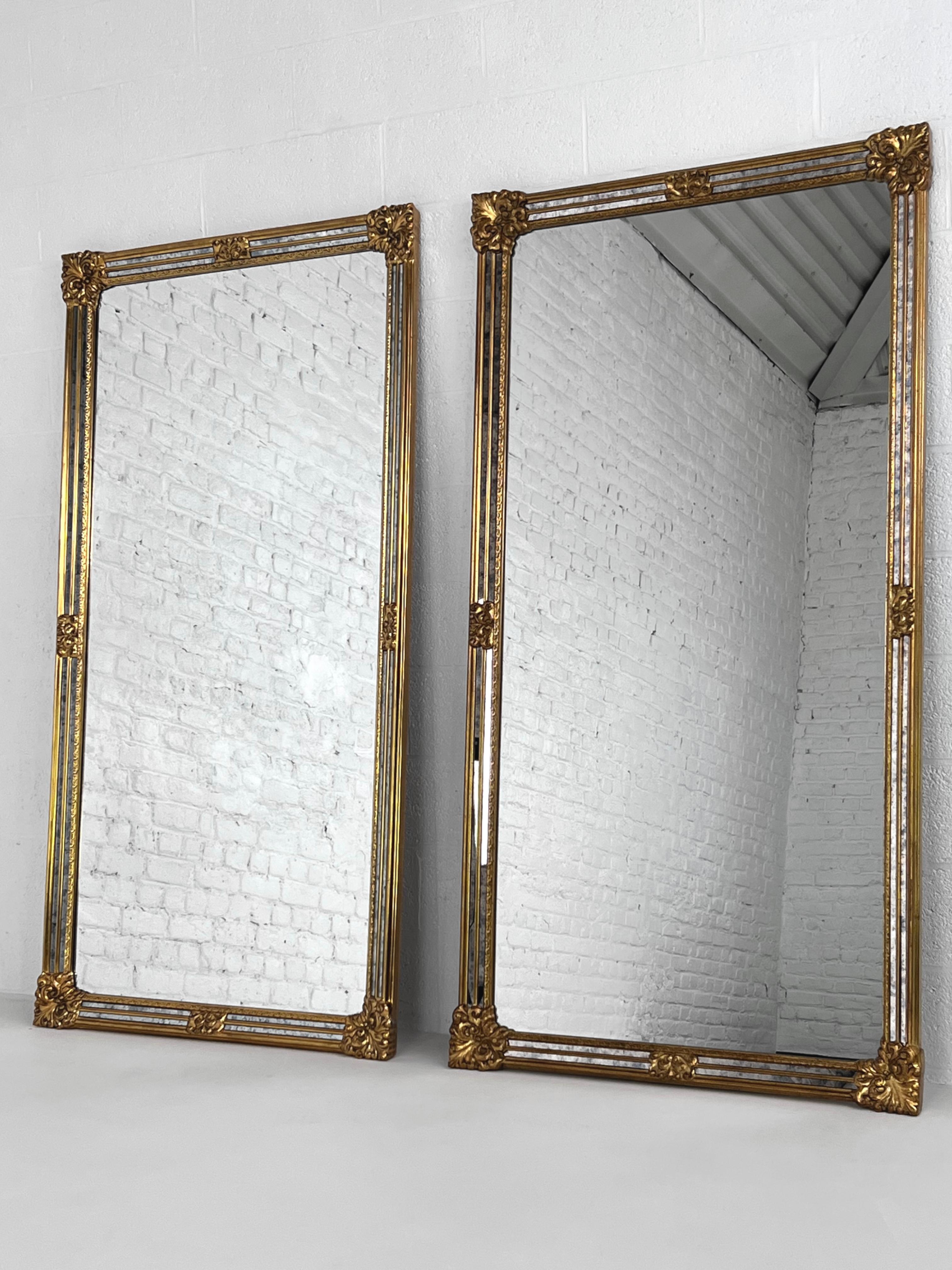 European High-Quality Gilded Glazing Bead and Bevelled Pair of Large Mirrors For Sale