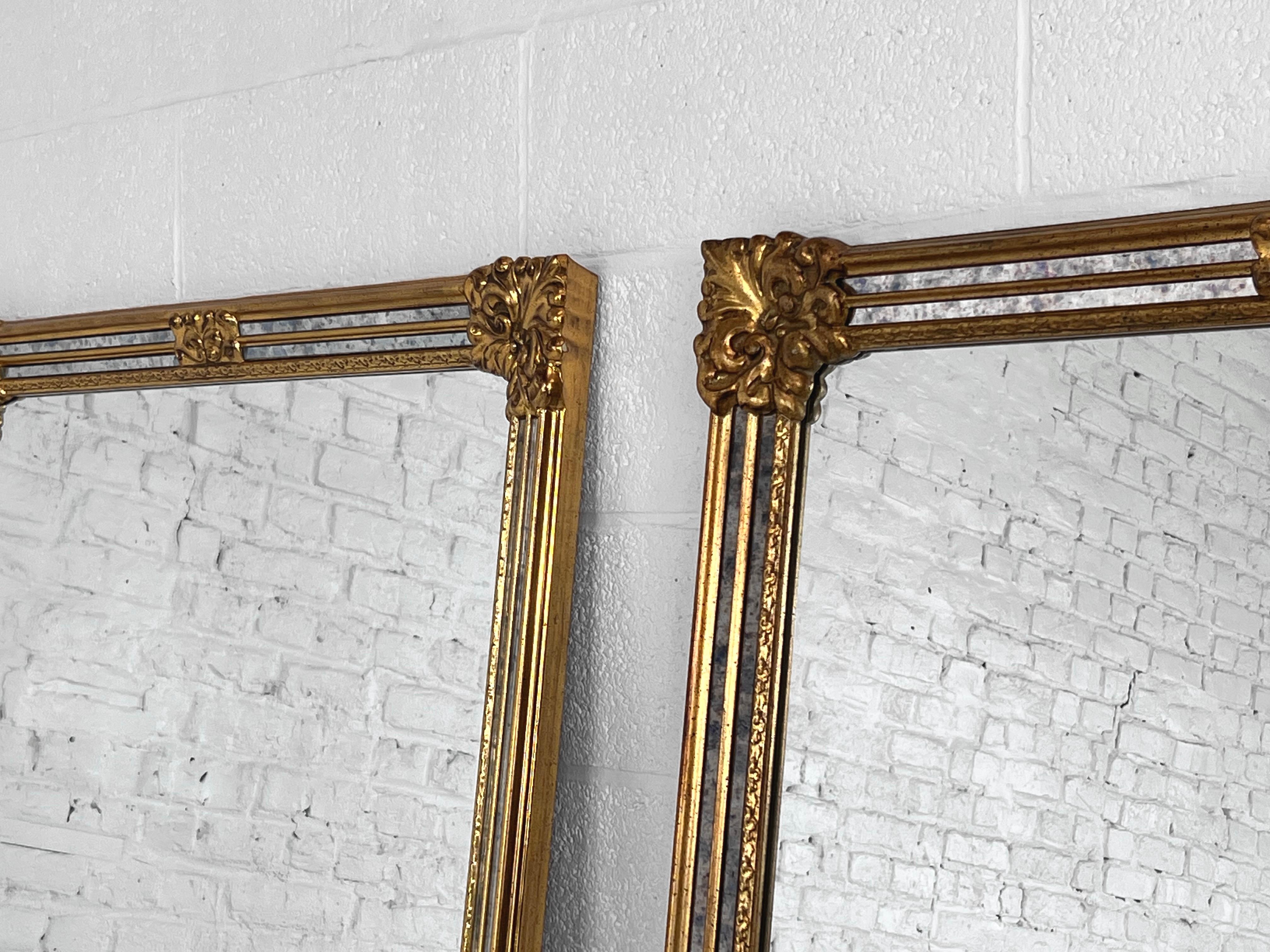 20th Century High-Quality Gilded Glazing Bead and Bevelled Pair of Large Mirrors For Sale