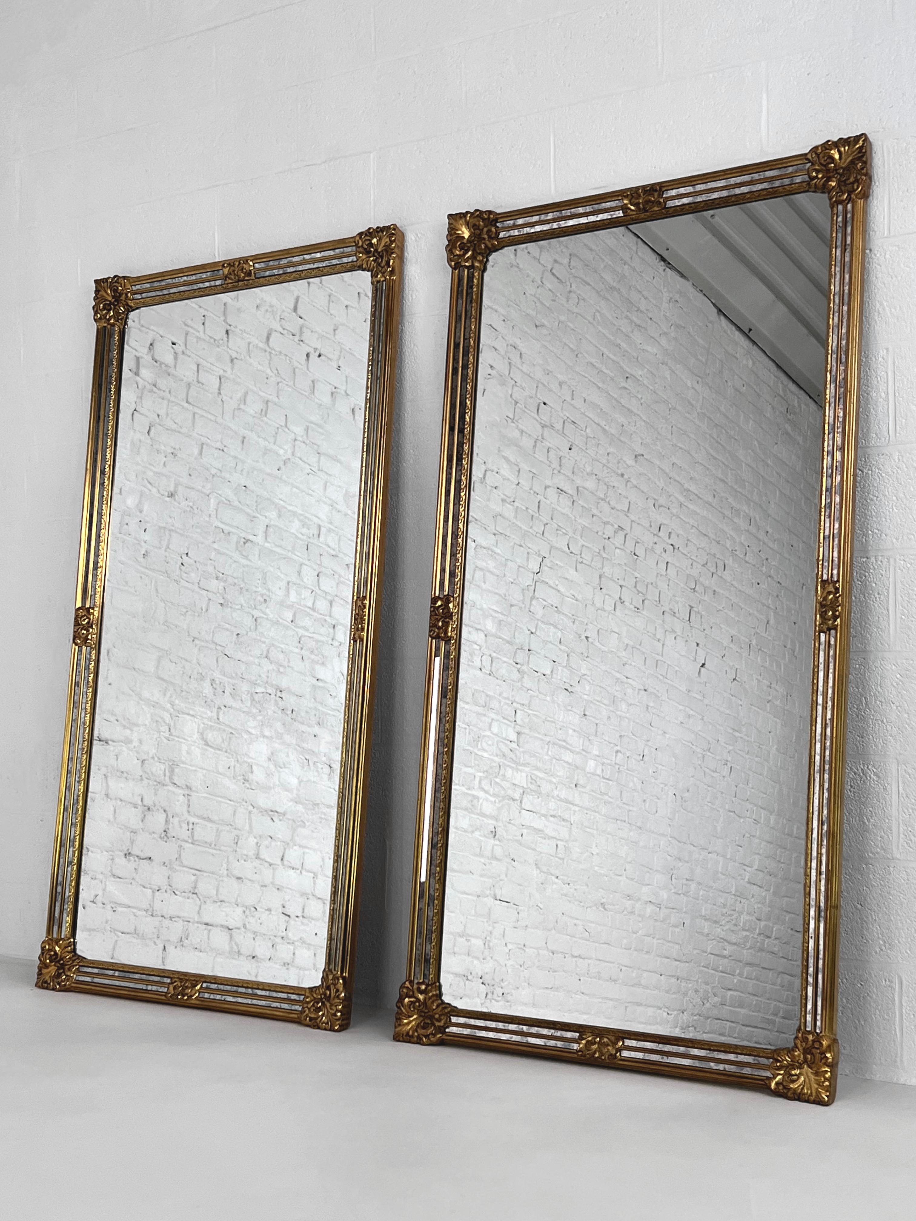 High-Quality Gilded Glazing Bead and Bevelled Pair of Large Mirrors For Sale 1