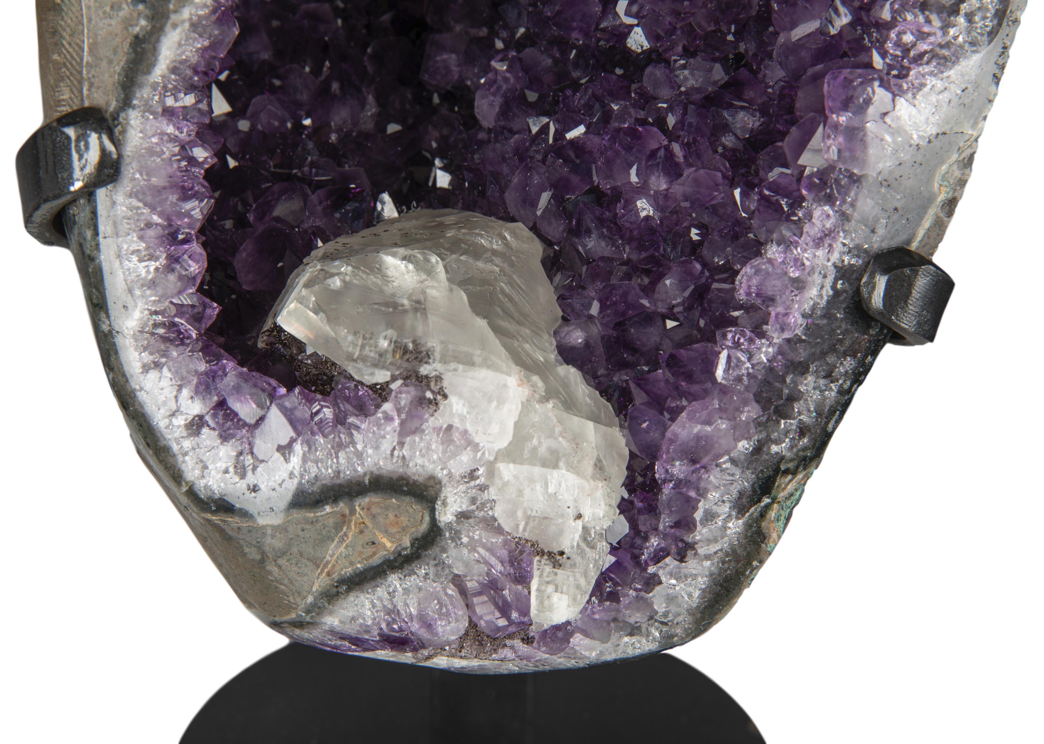 Uruguayan High Quality Half Amethyst Geode with Calcite Formation For Sale