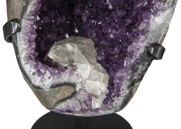 Agate High Quality Half Amethyst Geode with Calcite Formation For Sale