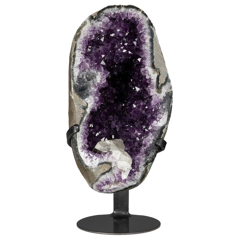 High Quality Half Amethyst Geode with Calcite Formation For Sale