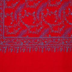 High Quality Hand Embroidered 100% Cashmere Shawl in Red & Blue