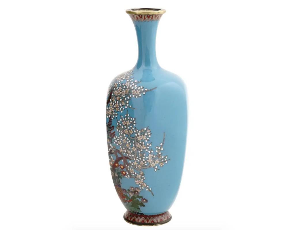 Japanese High Quality Japan Meiji Cloisonne Enamel Silver Wire Vase For Sale
