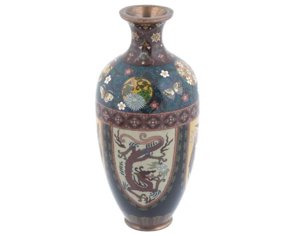 Giapponese Vaso di alta qualità in smalto cloisonne giapponese con drago e uccello fenice in vendita