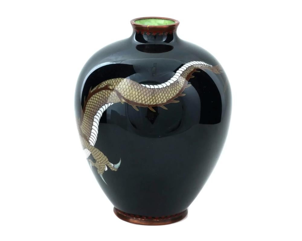 Meiji High Quality Japanese Cloisonne Forest Green Dragon Vase Attributed to Honda Yos For Sale