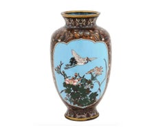 High Quality Antique Meiji Japanese Cloisonne Enamel Vase Double Sided Moon and