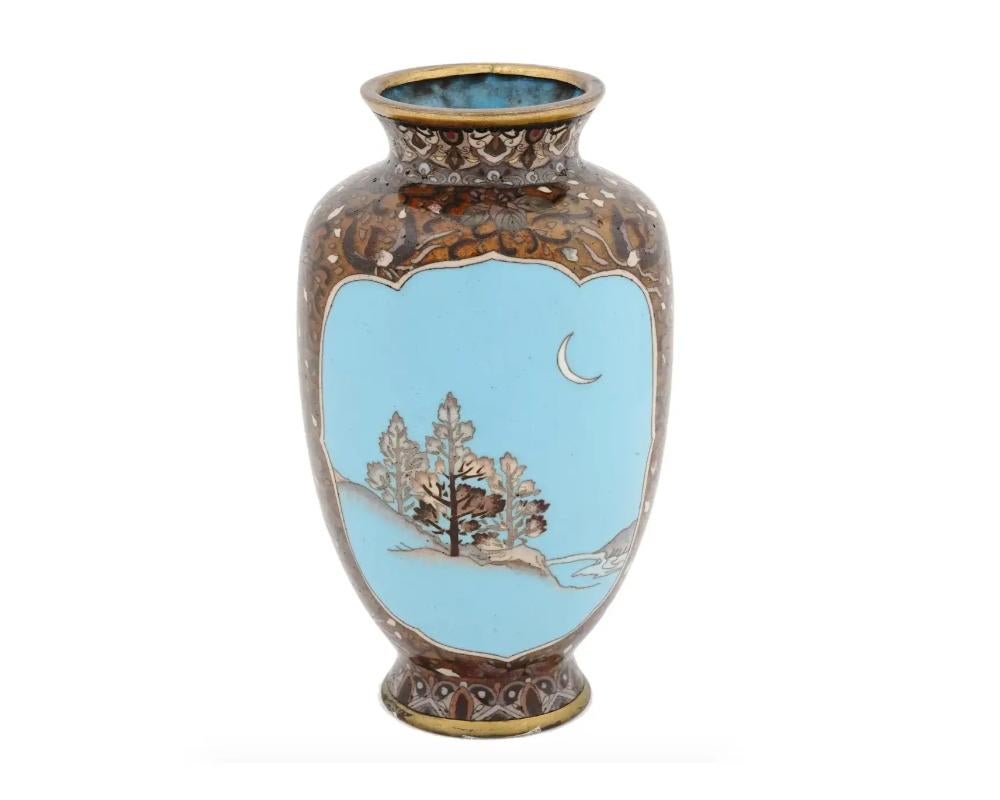 High Quality Antique Meiji Japanese Cloisonne Enamel Vase Double Sided Moon and  In Good Condition For Sale In New York, NY