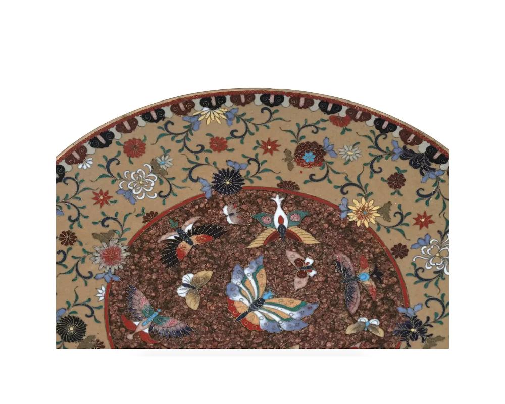19th Century High Quality Antique Meiji Japanese Cloisonne Enamel Gold Stone Charger Plate Bu For Sale