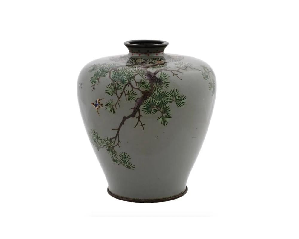 Meiji Emerald Whispers: Exceptional Celadon Green Japanese Cloisonne Enamel Vase For Sale