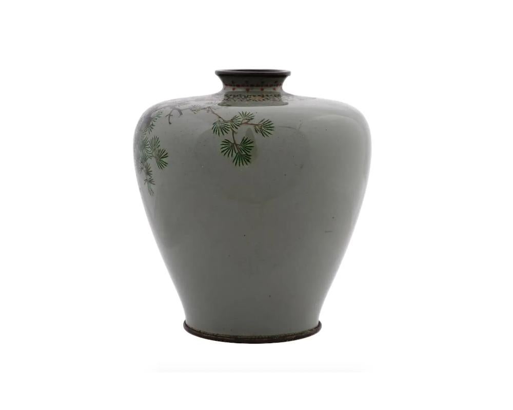 Cloissoné Emerald Whispers: Exceptional Celadon Green Japanese Cloisonne Enamel Vase For Sale