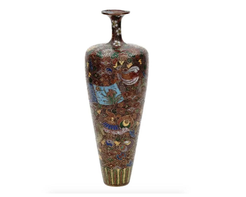 High Quality Antique Meiji Japanese Cloisonne Enamel Vase Kyoto School In Good Condition For Sale In New York, NY