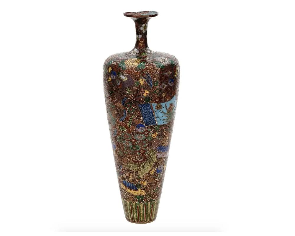 19th Century High Quality Antique Meiji Japanese Cloisonne Enamel Vase Kyoto School For Sale