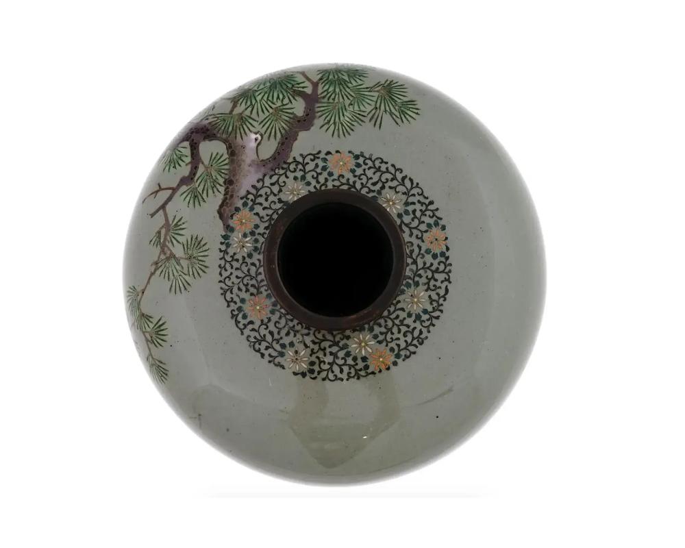 20th Century Emerald Whispers: Exceptional Celadon Green Japanese Cloisonne Enamel Vase For Sale