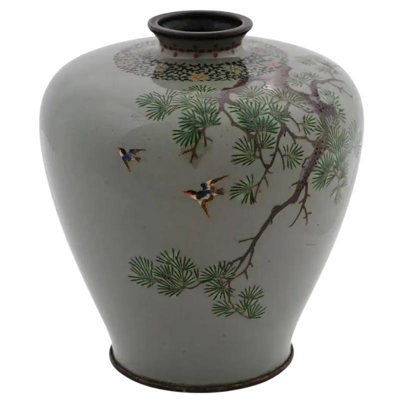 Emerald Whispers: Exceptional Celadon Green Japanese Cloisonne Enamel Vase For Sale