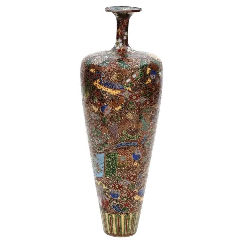 High Quality Antique Meiji Japanese Cloisonne Enamel Vase Kyoto School
